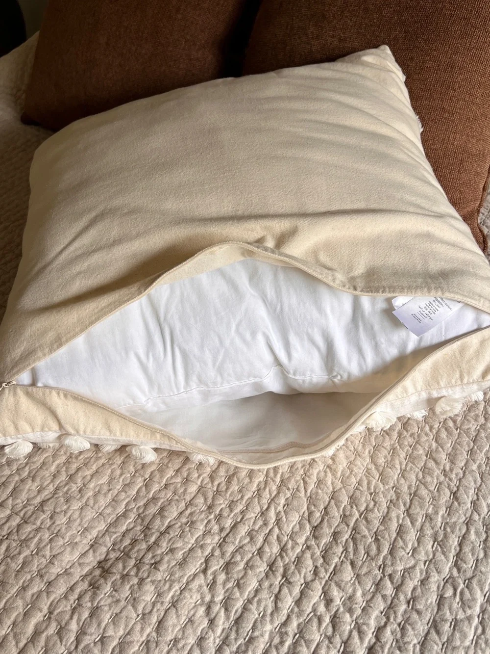West Elm Large Ivory Pom Pom Throw Pillow Cover 24x24 - with Insert